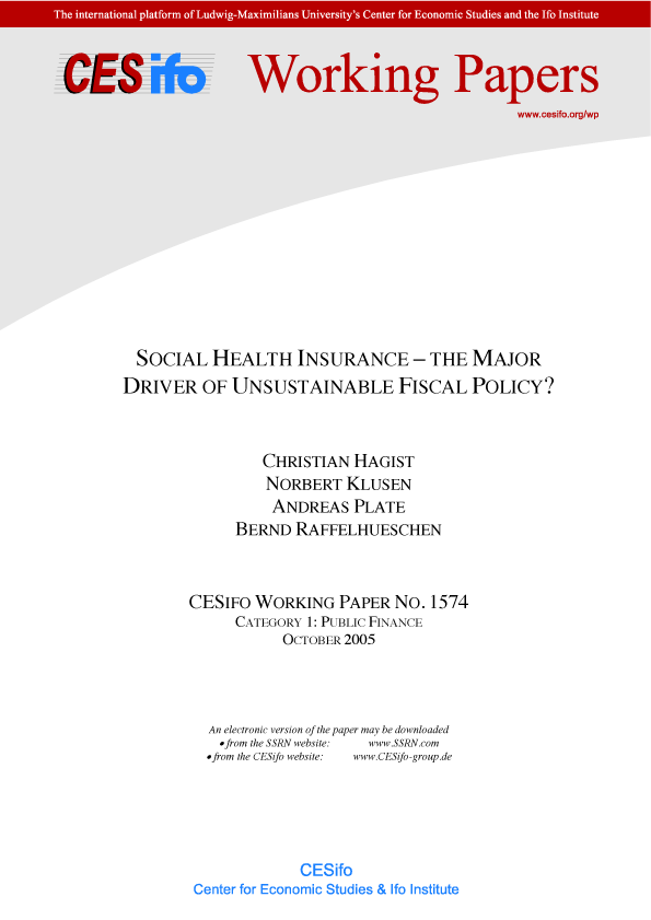 Social Health Insurance the major driver of unsustainable fiscal policy CESIFO Working Paper